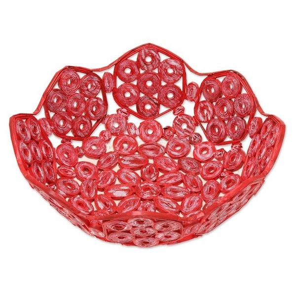 Alternate image for Handcrafted Recycled Paper Basket from India Red Garden