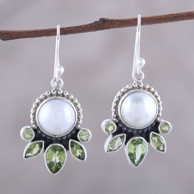 Alternate image for Cultured Pearl and Peridot Sterling Silver Dangle Earrings Full Moon Garden
