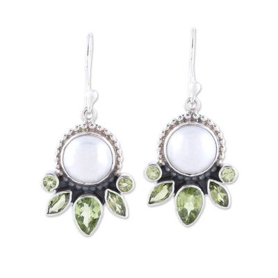 Alternate image for Cultured Pearl and Peridot Sterling Silver Dangle Earrings Full Moon Garden