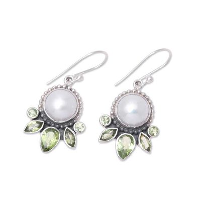 Alternate image for Cultured Pearl and Peridot Sterling Silver Dangle Earrings Full Moon Garden
