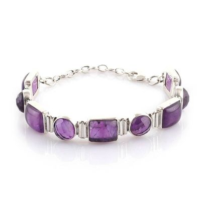 Alternate image for 14-Carat Amethyst and Polished Sterling Silver Link Bracelet Connected to Wisdom