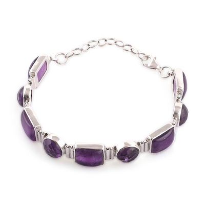Alternate image for 14-Carat Amethyst and Polished Sterling Silver Link Bracelet Connected to Wisdom