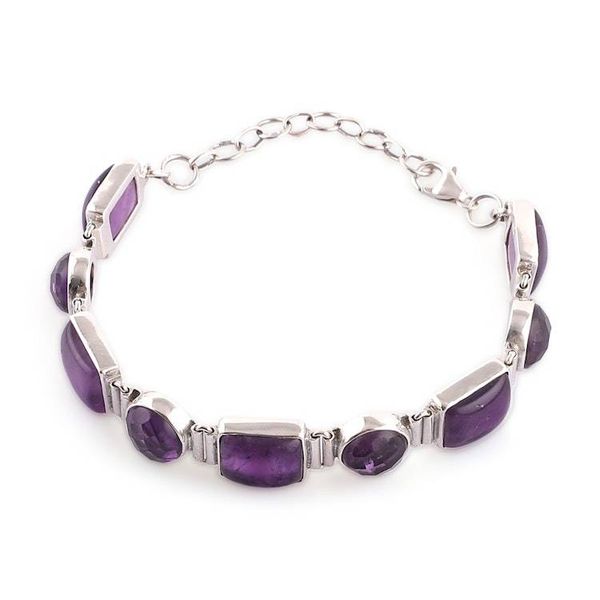 Alternate image for 14-Carat Amethyst and Polished Sterling Silver Link Bracelet Connected to Wisdom