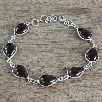 Alternate image for Hand Made Smoky Quartz Silver Link Bracelet from India Mystical Dewdrops