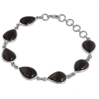 Alternate image for Hand Made Smoky Quartz Silver Link Bracelet from India Mystical Dewdrops