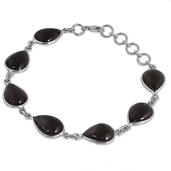 Alternate image for Hand Made Smoky Quartz Silver Link Bracelet from India Mystical Dewdrops