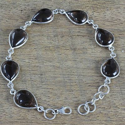Alternate image for Hand Made Smoky Quartz Silver Link Bracelet from India Mystical Dewdrops