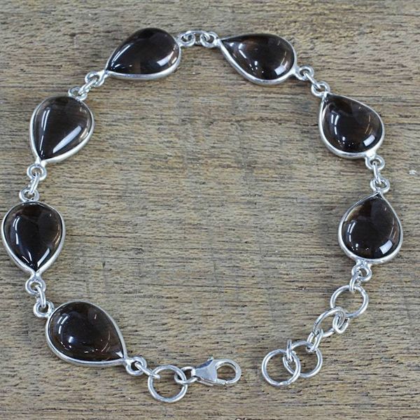 Alternate image for Hand Made Smoky Quartz Silver Link Bracelet from India Mystical Dewdrops