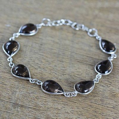 Alternate image for Hand Made Smoky Quartz Silver Link Bracelet from India Mystical Dewdrops