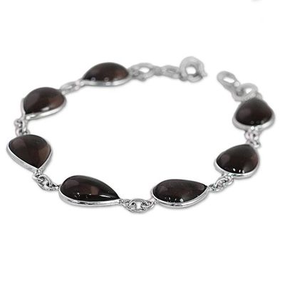 Alternate image for Hand Made Smoky Quartz Silver Link Bracelet from India Mystical Dewdrops