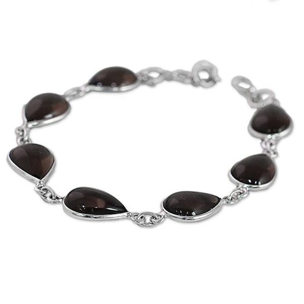 Alternate image for Hand Made Smoky Quartz Silver Link Bracelet from India Mystical Dewdrops