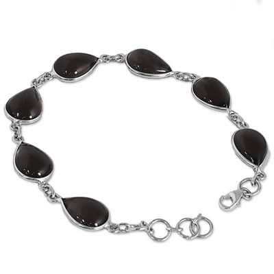 Alternate image for Hand Made Smoky Quartz Silver Link Bracelet from India Mystical Dewdrops