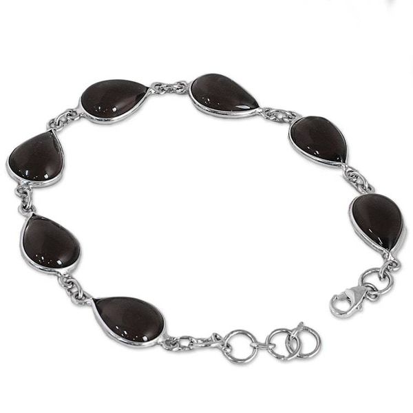 Alternate image for Hand Made Smoky Quartz Silver Link Bracelet from India Mystical Dewdrops