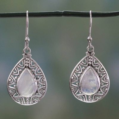 Alternate image for Rainbow Moonstone and Sterling Silver Dangle Earrings Timeless Ganges