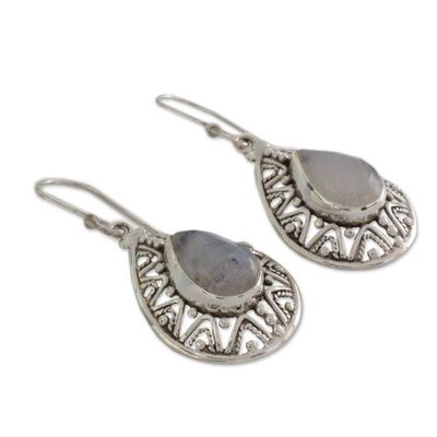 Alternate image for Rainbow Moonstone and Sterling Silver Dangle Earrings Timeless Ganges