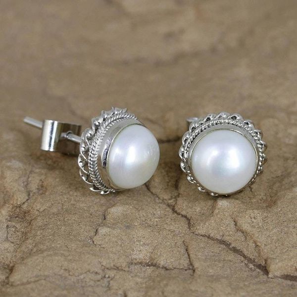 Alternate image for Cultured Pearl Earrings in Sterling Silver from India Blossoming Purity