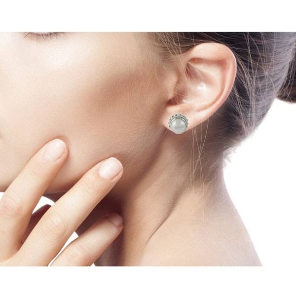 Alternate image for Cultured Pearl Earrings in Sterling Silver from India Blossoming Purity