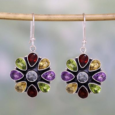 Alternate image for Amethyst Garnet Earrings Blue Topaz Sterling Silver Jewelry Summer Blossoms