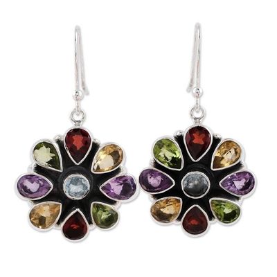 Alternate image for Amethyst Garnet Earrings Blue Topaz Sterling Silver Jewelry Summer Blossoms