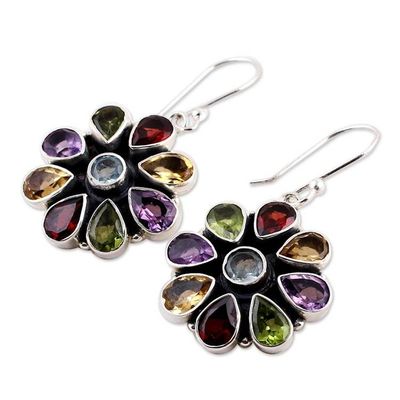 Alternate image for Amethyst Garnet Earrings Blue Topaz Sterling Silver Jewelry Summer Blossoms