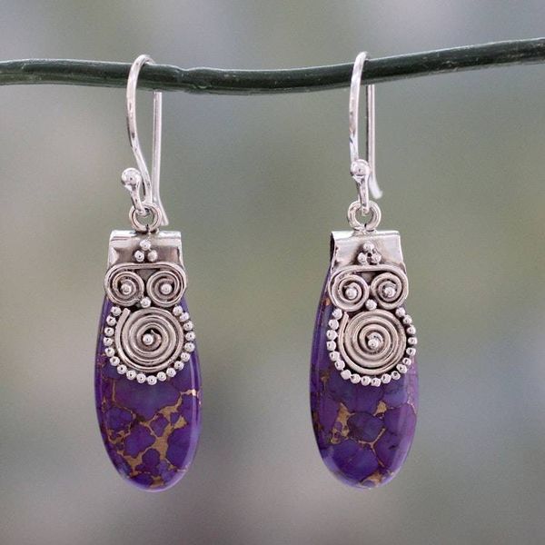 Alternate image for Fair Trade Purple Turquoise and Sterling Silver Earrings Purple Enigma