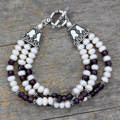 Alternate image for Pearl and Garnet Wristband Bracelet Faithful Love