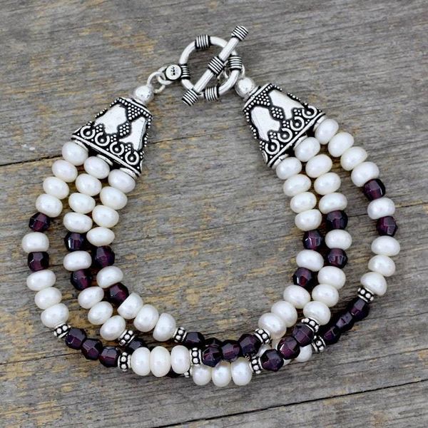 Alternate image for Pearl and Garnet Wristband Bracelet Faithful Love