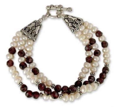 Alternate image for Pearl and Garnet Wristband Bracelet Faithful Love
