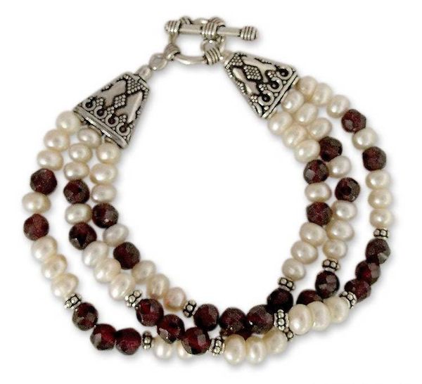 Alternate image for Pearl and Garnet Wristband Bracelet Faithful Love