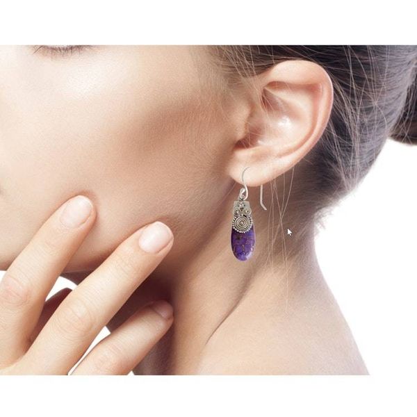 Alternate image for Fair Trade Purple Turquoise and Sterling Silver Earrings Purple Enigma