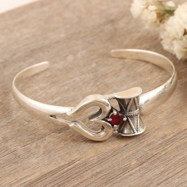 Alternate image for Sterling Silver Cuff Bracelet with Faceted Natural Garnet Crimson Adoration