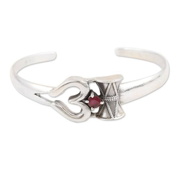 Alternate image for Sterling Silver Cuff Bracelet with Faceted Natural Garnet Crimson Adoration
