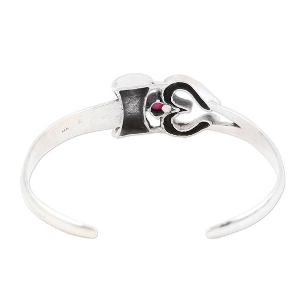 Alternate image for Sterling Silver Cuff Bracelet with Faceted Natural Garnet Crimson Adoration