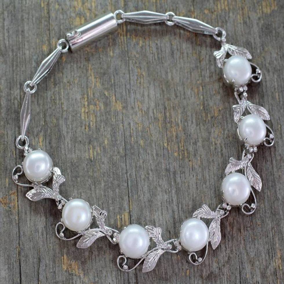 Pearl Bracelet Tennis Style Sterling Silver Jewelry 'Misty'