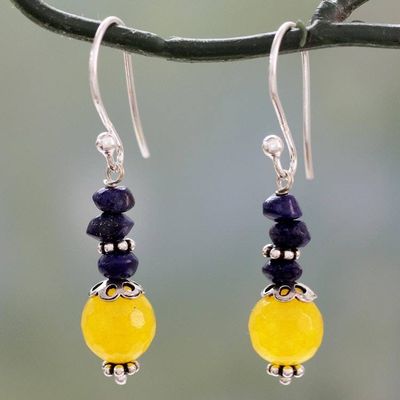Alternate image for Indian Handcrafted Earrings with Chalcedony and Lapis Lazuli Color Distinction