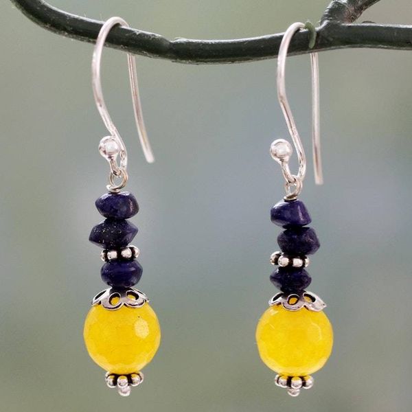 Alternate image for Indian Handcrafted Earrings with Chalcedony and Lapis Lazuli Color Distinction