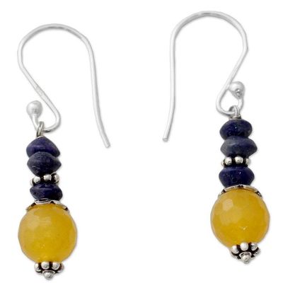 Alternate image for Indian Handcrafted Earrings with Chalcedony and Lapis Lazuli Color Distinction