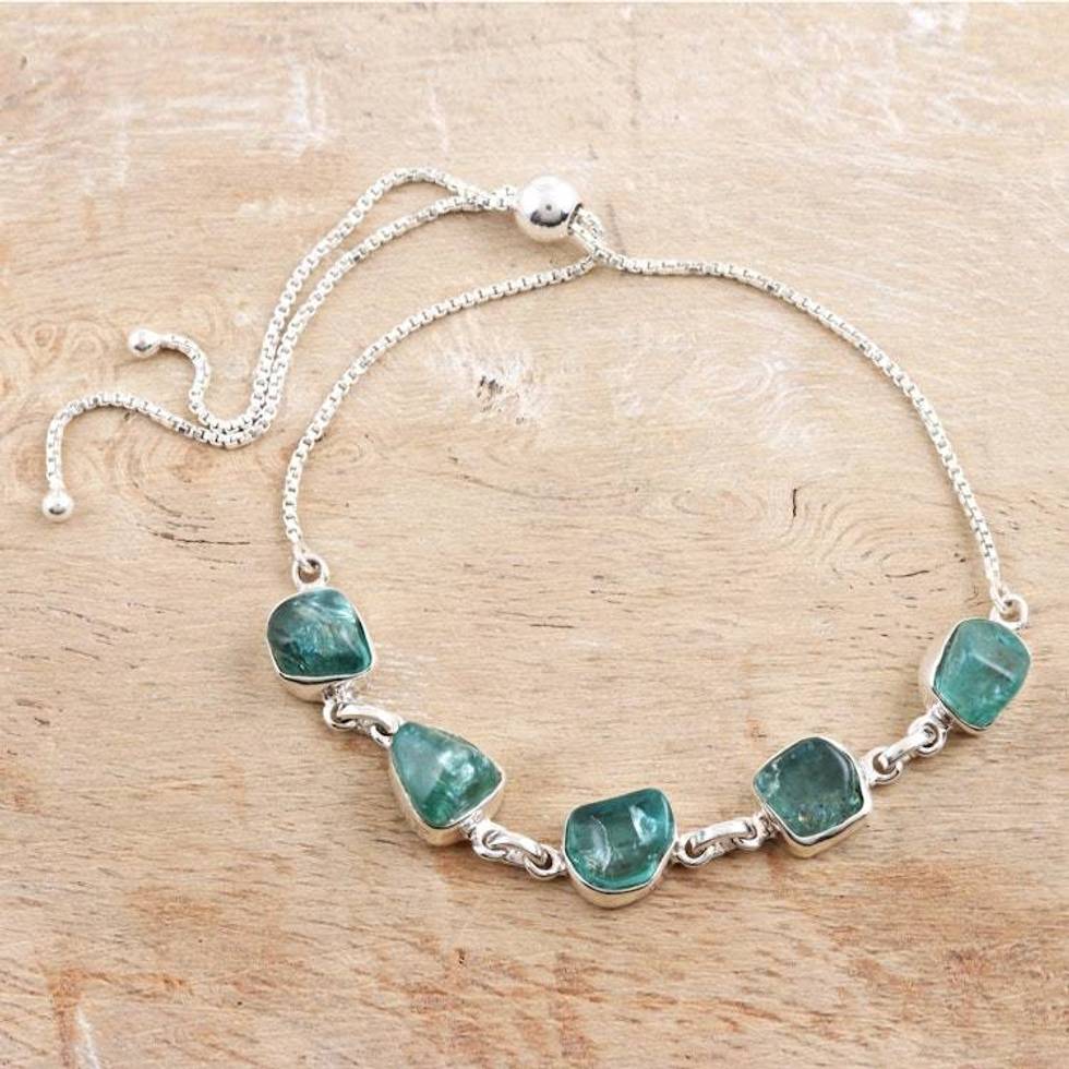 Handmade Green Apatite and Silver Link Bracelet 'Modern Harmony in Green'