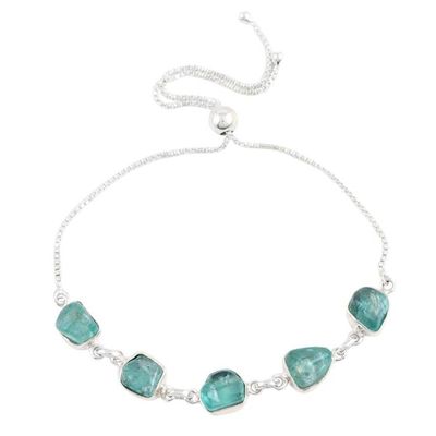 Alternate image for Handmade Green Apatite and Silver Link Bracelet Modern Harmony in Green