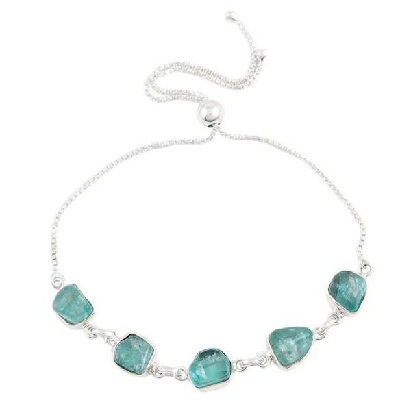 Alternate image for Handmade Green Apatite and Silver Link Bracelet Modern Harmony in Green