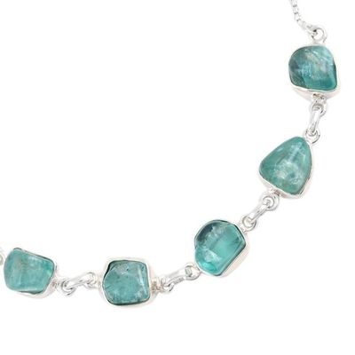 Alternate image for Handmade Green Apatite and Silver Link Bracelet Modern Harmony in Green