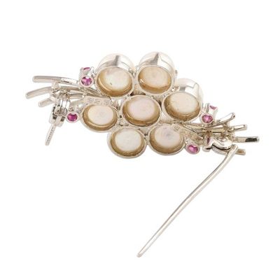Alternate image for Feminine Cultured Pearl and Ruby Brooch Pin Precious Bouquet
