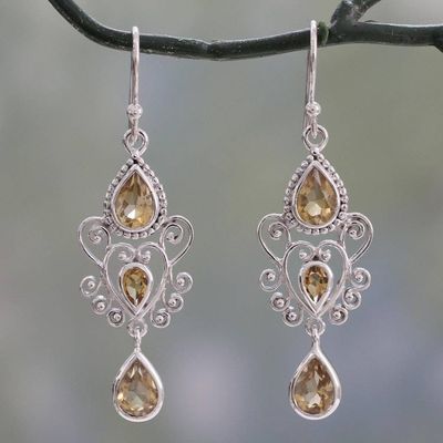 Alternate image for Sterling Silver Dangle Earrings with Pear Shaped Citrines Enchanted Princess