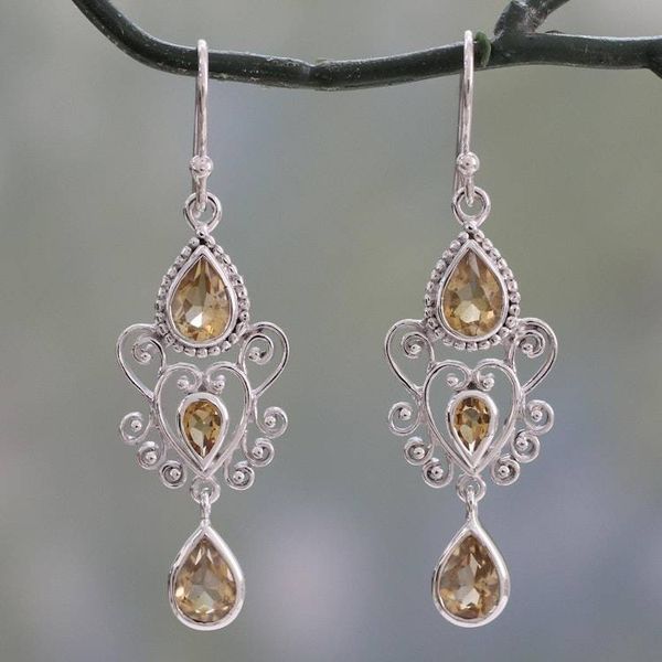 Alternate image for Sterling Silver Dangle Earrings with Pear Shaped Citrines Enchanted Princess