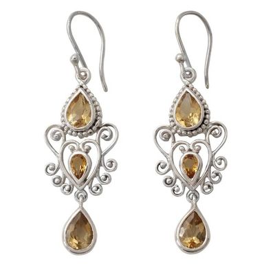 Alternate image for Sterling Silver Dangle Earrings with Pear Shaped Citrines Enchanted Princess