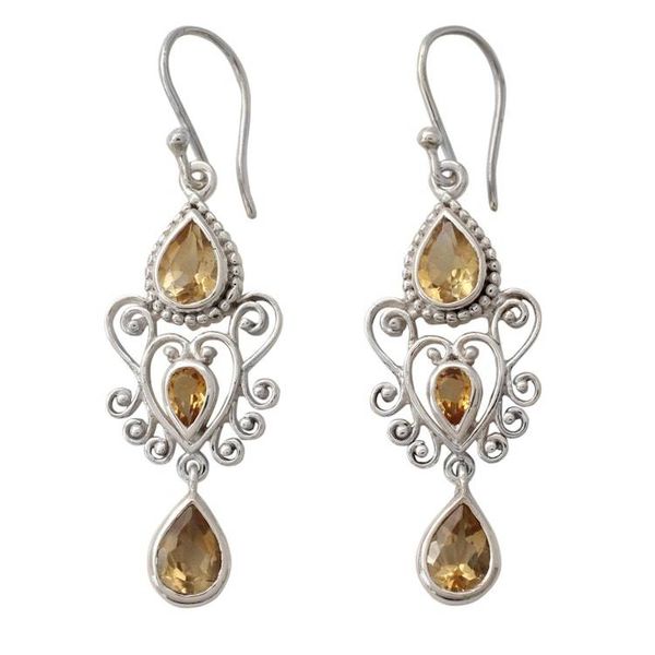 Alternate image for Sterling Silver Dangle Earrings with Pear Shaped Citrines Enchanted Princess
