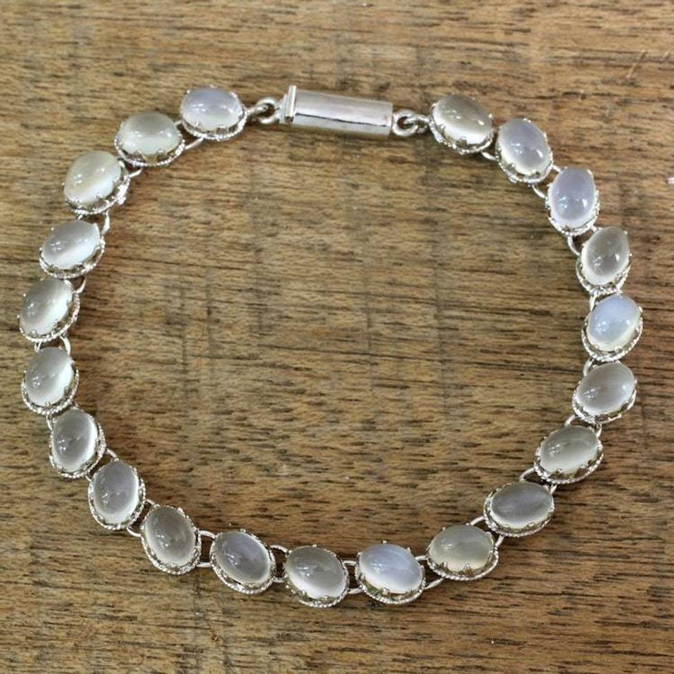 Indian Bracelet Moonstone on Sterling Silver 'Cloud Circlet'