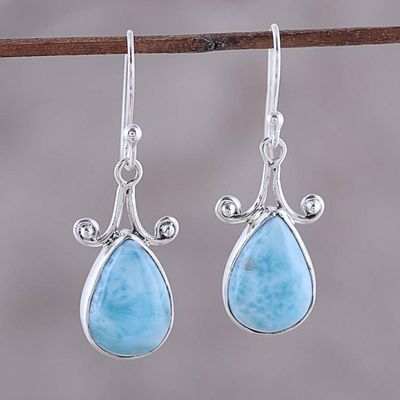 Alternate image for Drop-Shaped Larimar Dangle Earrings from India Celebratory Drops
