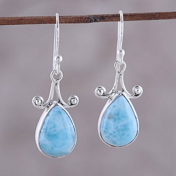Alternate image for Drop-Shaped Larimar Dangle Earrings from India Celebratory Drops