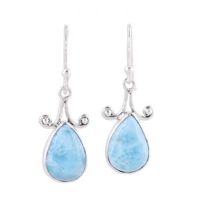 Alternate image for Drop-Shaped Larimar Dangle Earrings from India Celebratory Drops